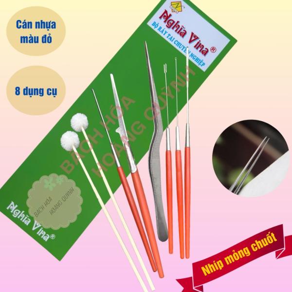 Bộ ráy tai 8 dụng cụ cán nhựa đỏ Nghĩa Vina nhíp chuốt đều, bộ móc ráy tai chuyên nghiệp , vệ sinh tai