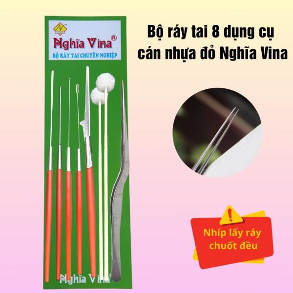 Bộ ráy tai 8 dụng cụ cán nhựa đỏ Nghĩa Vina nhíp chuốt đều, bộ móc ráy tai chuyên nghiệp , vệ sinh tai