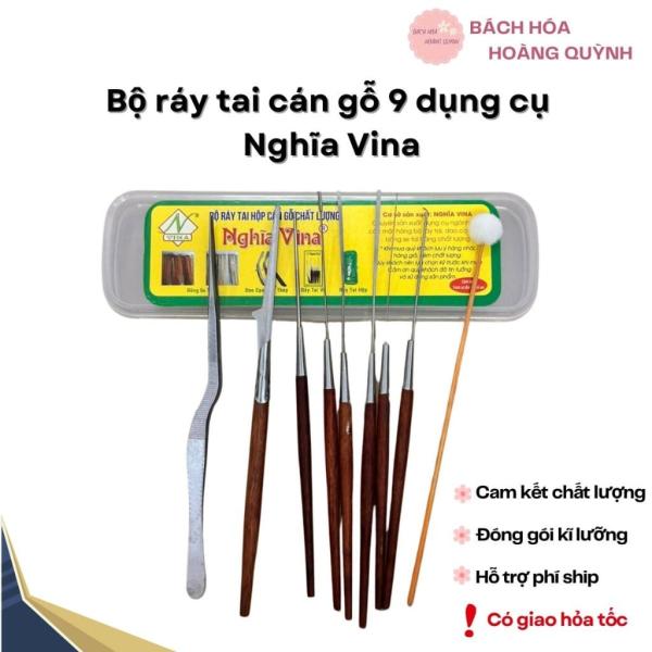Bộ lấy ráy tai 9 dụng cụ chuyên nghiệp cán GỖ Nghĩa Vina có hộp nhựa