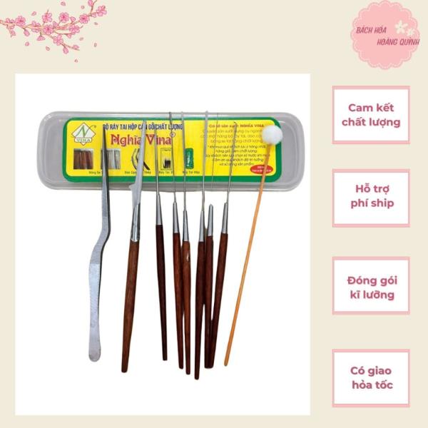 Bộ lấy ráy tai 9 dụng cụ chuyên nghiệp cán GỖ Nghĩa Vina có hộp nhựa