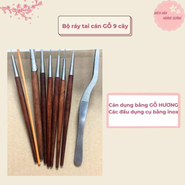 Bộ lấy ráy tai 9 dụng cụ chuyên nghiệp cán GỖ Nghĩa Vina có hộp nhựa