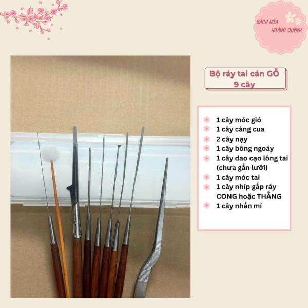 Bộ lấy ráy tai 9 dụng cụ chuyên nghiệp cán GỖ Nghĩa Vina có hộp nhựa