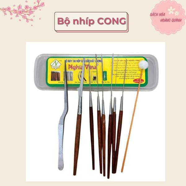 Bộ lấy ráy tai 9 dụng cụ chuyên nghiệp cán GỖ Nghĩa Vina có hộp nhựa