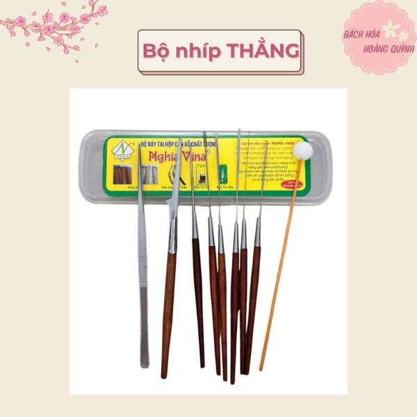 Bộ lấy ráy tai 9 dụng cụ chuyên nghiệp cán GỖ Nghĩa Vina có hộp nhựa