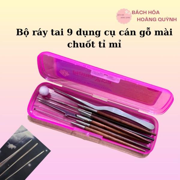 Bộ ráy tai cán gỗ hương Nghĩa Vina, 9 dụng cụ mài chuốt tỉ mỉ, cao cấp, tặng 1 bông nghỗng mềm mịn,