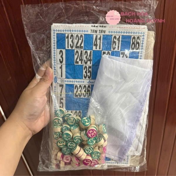 Bộ đồ chơi cờ lô tô giấy và hạt gỗ, túi vải Tân Tân , giải trí ngày tết.