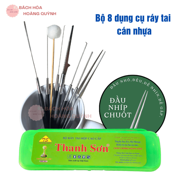 8 dụng cụ ráy tai, bộ ngoáy tai, bộ móc ráy tai cán nhựa thanh sơn kèm hộp đựng