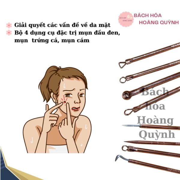 4cây nặn mụn đầu đen cao cấp màu hồng có hộp đựng , tiện dụng làm đẹp BHHQ