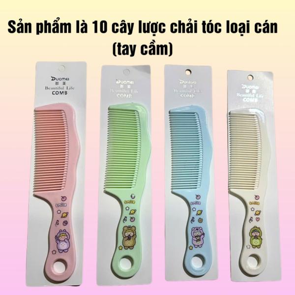 Combo 10 cây lược chải tóc nhựa có tay cầm nhiều màu sắc, lược nhựa có cán họa tiết xinh xắn chải tóc dễ dàng