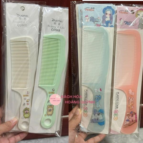 Combo 10 cây lược chải tóc nhựa có tay cầm nhiều màu sắc, lược nhựa có cán họa tiết xinh xắn chải tóc dễ dàng