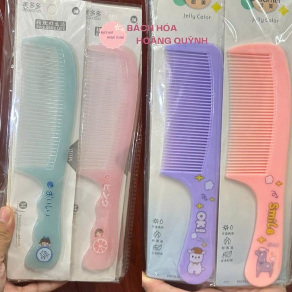 Combo 10 cây lược chải tóc nhựa có tay cầm nhiều màu sắc, lược nhựa có cán họa tiết xinh xắn chải tóc dễ dàng