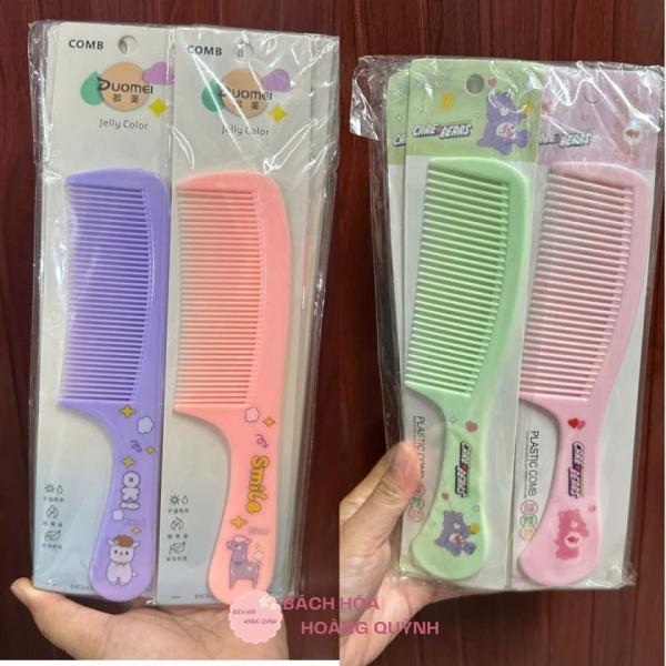 Combo 10 cây lược chải tóc nhựa có tay cầm nhiều màu sắc, lược nhựa có cán họa tiết xinh xắn chải tóc dễ dàng