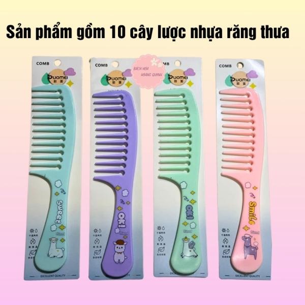 Combo 10 cây lược răng thưa, lược xù chải tóc xoăn loại nhỏ bằng nhựa nhiều màu sắc, họa tiết đa dạng ngẫu nhiên