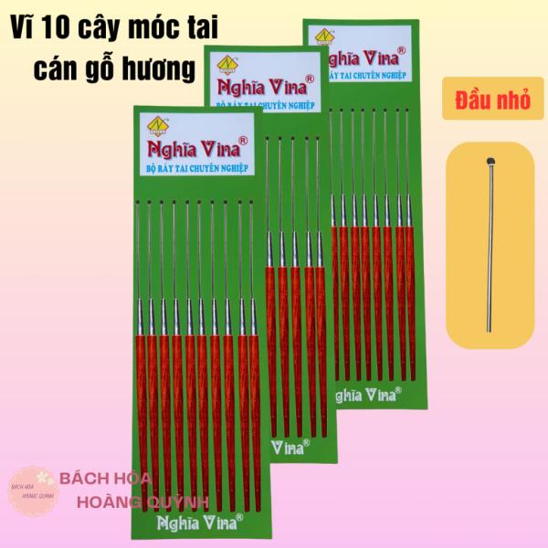 Combo 10 cây móc tai inox cán gỗ hương đỏ18 cm Nghĩa Vina, cây móc ráy tai, cây lấy ráy tai vệ sinh tai
