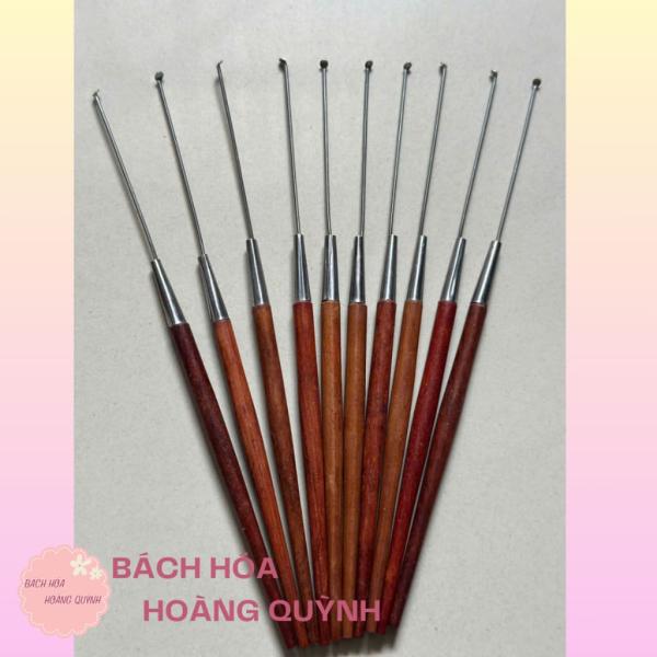 Combo 10 cây móc tai inox cán gỗ hương đỏ18 cm Nghĩa Vina, cây móc ráy tai, cây lấy ráy tai vệ sinh tai