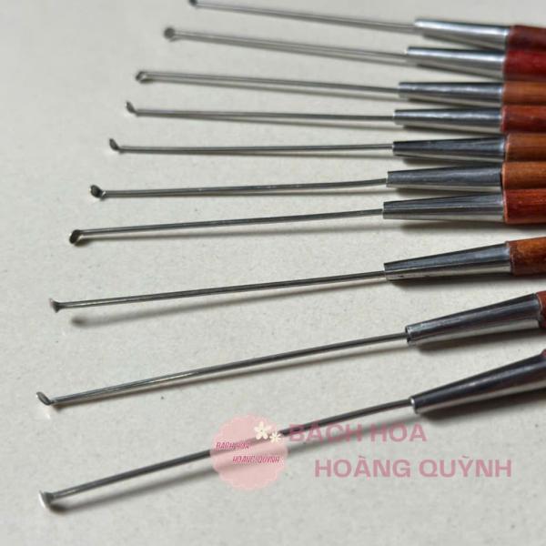 Combo 10 cây móc tai inox cán gỗ hương đỏ18 cm Nghĩa Vina, cây móc ráy tai, cây lấy ráy tai vệ sinh tai