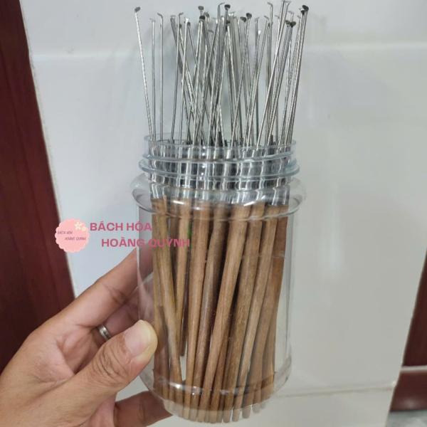 Combo 10 cây móc tai inox cán gỗ vàng 18 cm Nghĩa Vina, cây móc ráy tai, cây lấy ráy tai vệ sinh tai