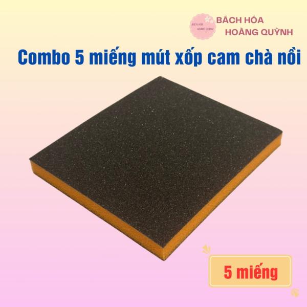 Combo 5 mếng mút xốp cam chà nồi,rửa chén bát, miếng chà nhám 2 mặt,miếng nhám chà xoong nồi loại bỏ rỉ sét