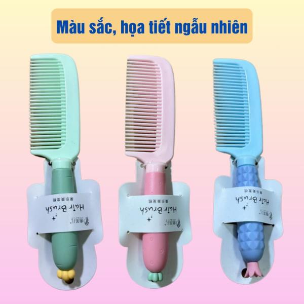 Lược chải tóc nhựa cán cầm họa tiết hoa xinh xắn , lược nhựa chải tóc màu sắc ngẫu nhiên