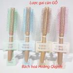 Lược gai gỡ rối tóc, tạo kiểu tóc, massage da đầu loại TRÒN cán gỗ xinh xắn