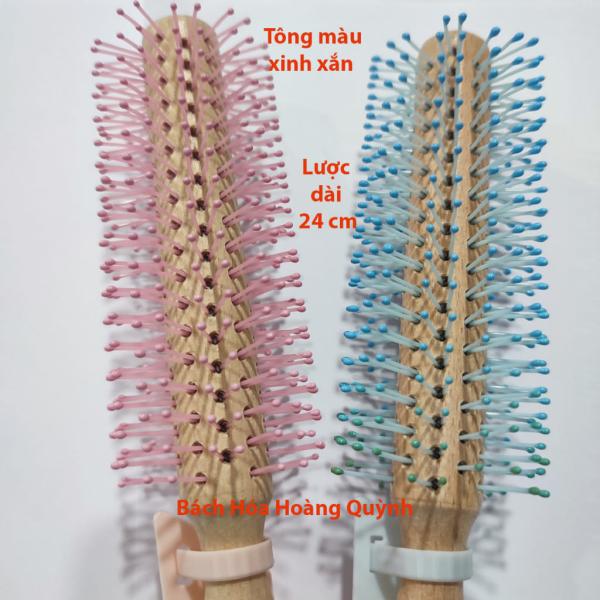 Lược gai gỡ rối tóc, tạo kiểu tóc, massage da đầu loại TRÒN cán gỗ xinh xắn
