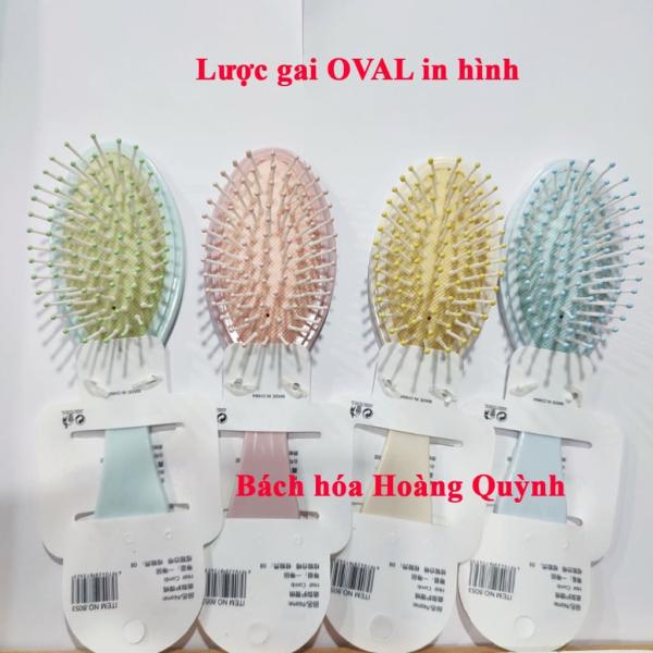 Lược gai gỡ rối tóc, tạo kiểu tóc, massage da đầu loại OVAL cán nhựa,size nHỎ, họa tiết ngẫu nhiên