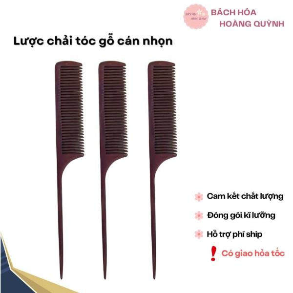 Lược gỗ chải tóc đuôi nhọn rẽ ngôi chia tóc màu nâu đậm