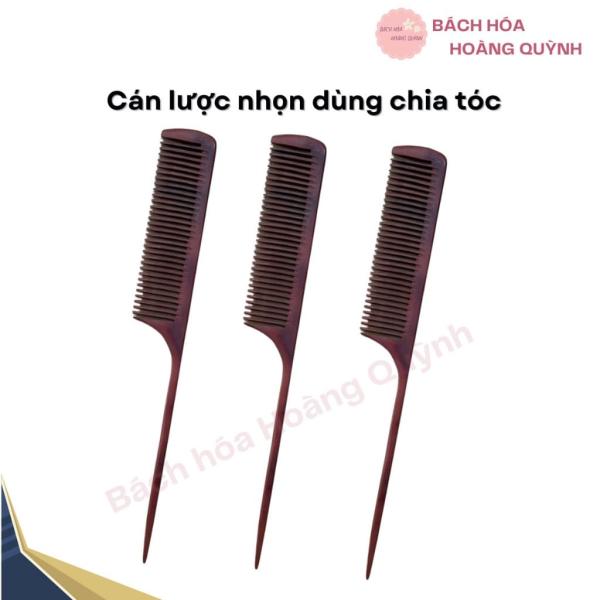 Lược gỗ chải tóc đuôi nhọn rẽ ngôi chia tóc màu nâu đậm