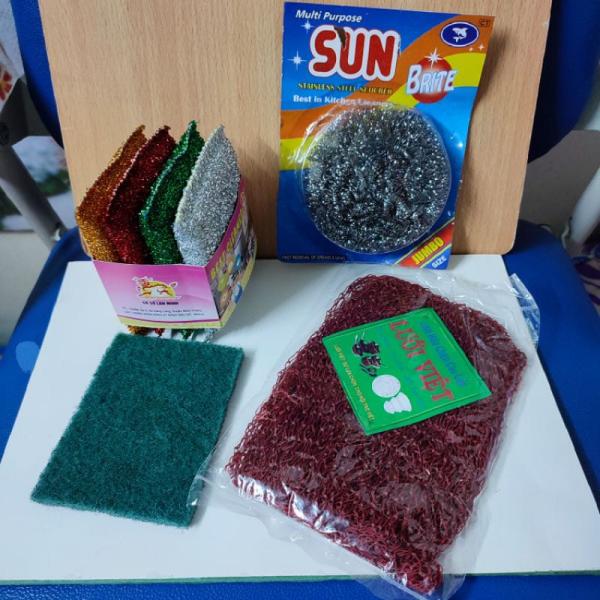 Combo 4 miếng cước rửa chén,rửa bát siêu sạch ( cước kim tuyến+ cước lưới+ cước sắt chùi xoong+ cước xanh)