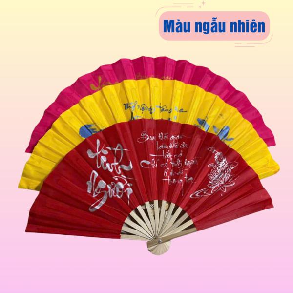 Quạt vải in chữ thư pháp giúp làm mát, múa quạt, quạt vải lụa du lịch dã ngoại nhiều màu sắc, shop giao màu ngẫu nhiên.