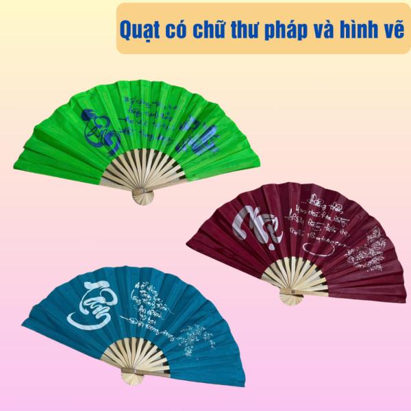 Quạt vải in chữ thư pháp giúp làm mát, múa quạt, quạt vải lụa du lịch dã ngoại nhiều màu sắc, shop giao màu ngẫu nhiên.